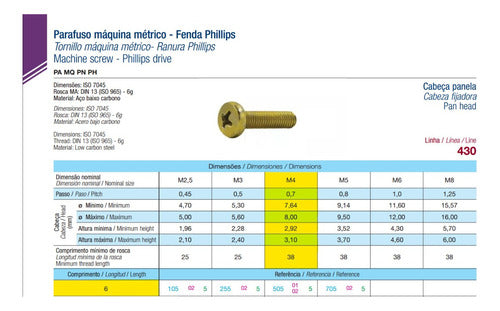 Parafuso Phillips M4x6 Cabeça Panela M4 X 6mm - 500 Peças 2