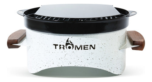 Portable Tromen Circular 29cm Charcoal BBQ Grill with Wooden Handles 0