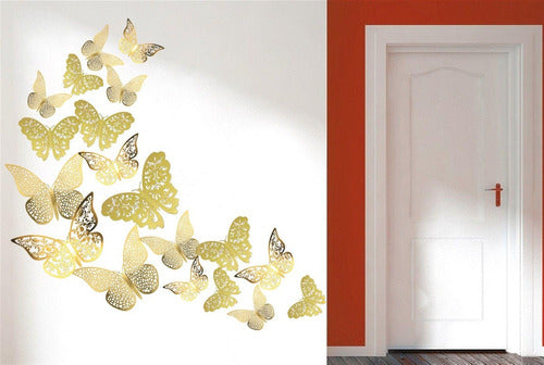 Vinilo Decorativo Pared [75pqskhv] Mariposas 3d Doradas 1