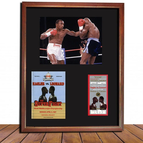 Hagler Vs Leonard 1987 Boxing Photo Ticket Program Display Case 0