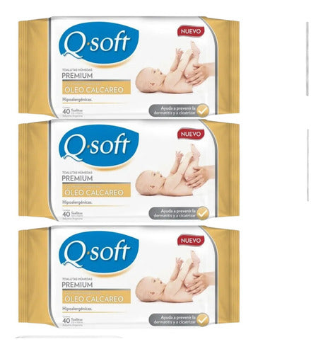 Kit Toallitas Húmedas Oleo Calcáreo Q-soft 40u X3 0