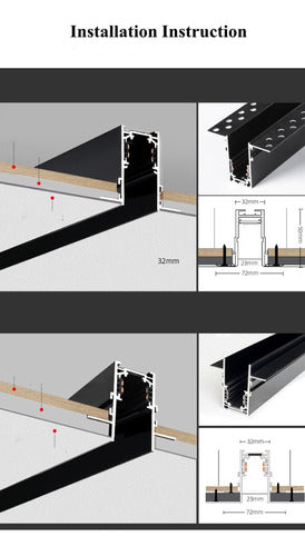 Riel Aluminio De Pista Led Magnético 1 Metro Embutir Dc 48v 5