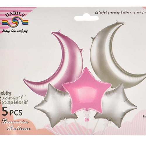 Generic Pack of 2 Moon Balloons (70 cm each) and 3 Star Balloons (45 cm) 1