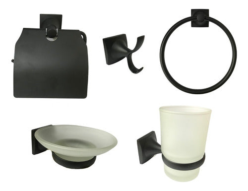 VML Set Accesorios Baño 5 Piezas Negro Acero Inoxidable 0