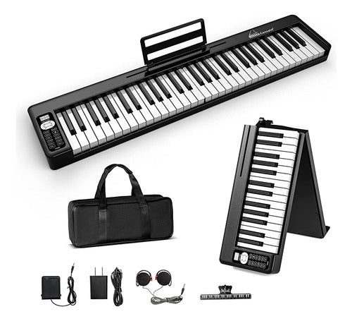 Cossain Piano Keyboard 61 Teclas, Piano Digital Plegable Con 0