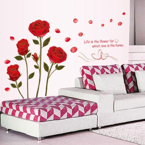 Pared Roja De Rose Etiqueta Mural Desmontable Flores Pared P 0