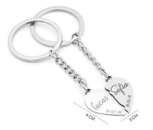 Personalized Heart Keychain for Couples Surgical Steel 2