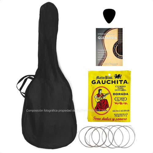 Acoustic Guitar Case + Gauchita Strings Set + Pick + Guitar Manual 0