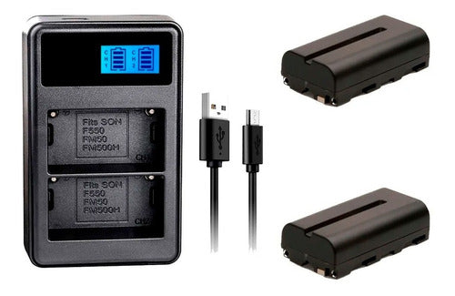 Kit Cargador Dual Usb Lcd Sony Np-550 Np-f570 + 2 Baterias 0