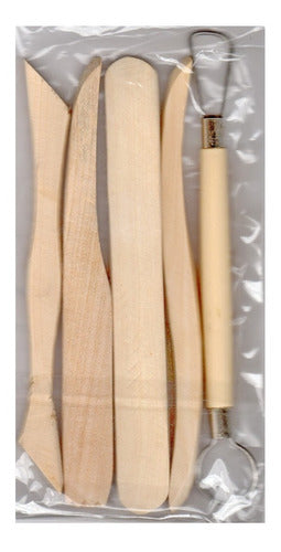 Set of 4 Wooden Modeling Tools + 1 Carver. High Quality 2