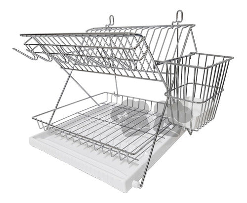 HTA Dish Rack for 18 Plates + Chrome Cutlery Holder 0