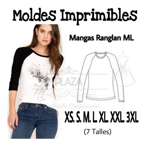 PLAZA Moldes Patrones Imprimibles Remera Raglan ML XS al 3XL 1