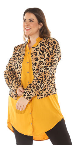 Genérica Blazer Chaqueta Animal Print Estampada Mujer Talles Grandes 0