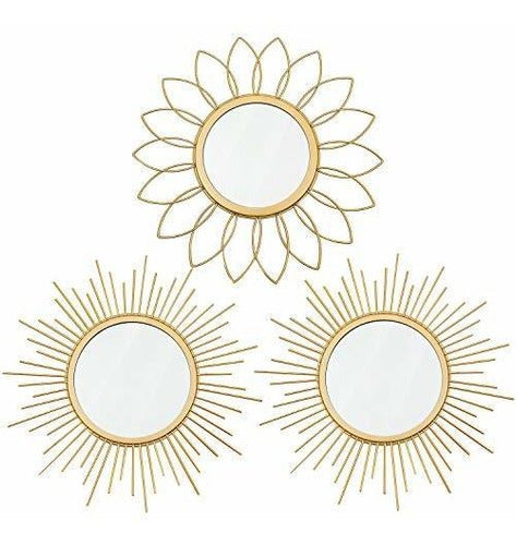 Uaussi Sunburst Golden Metal Wall Mirrors - Pack of 3 0