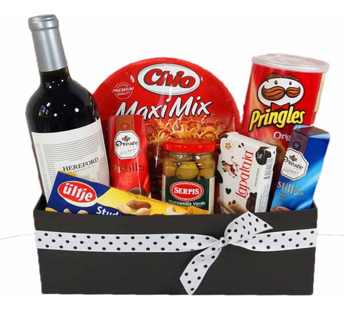 Caja De Regalo Picada Y Vino - Canasta Tipo Navideña 0