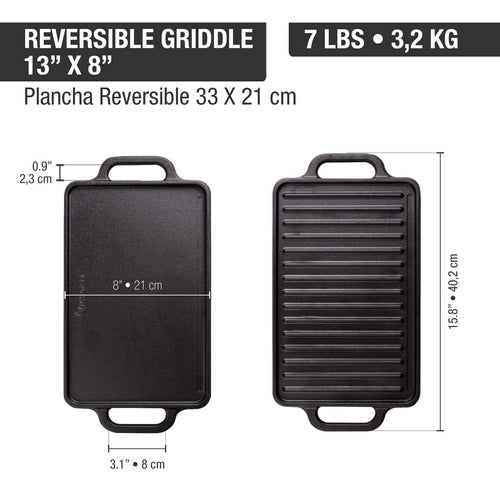 Victoria Reversible Cast Iron Griddle 21x33cm with Handles 1