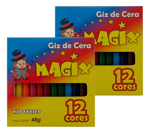 Kit 100 Cxs Giz De Cera Escolar 12 Cores 48g Magix Promoção 0