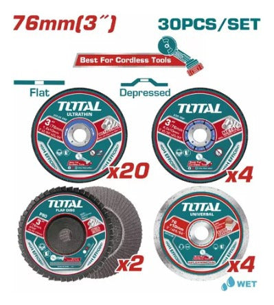 Total Set X 30 Discos Para Mini Amoladora 3 Corte Metal 1