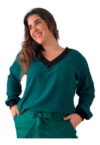 Genérica Blusa De Sedita Manga Larga Mujer Talle Grande 0