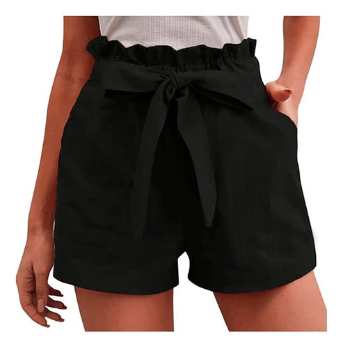 Vive Short Bengalina Con Lazo Elastizado Frunce Mujer Bolsillos 0