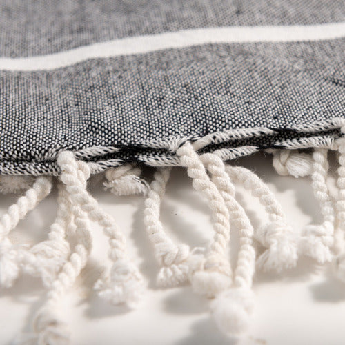 White Striped Blanket with Braided Fringes - Trendy Corner 3