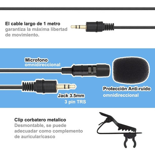 Duaitek Microfono Corbatero Jack 3.5mm Trs Lavalier Omnidireccional 2