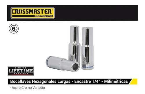 Crossmaster Long Hexagonal Tube Socket 6 Mm Drive 1/4 1