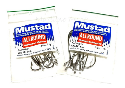 Mustad 92611 Long Shank Hooks Size 1/0 x 12 Assorted Heavy Duty 0