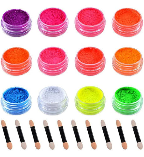 Uiiopjiom 12 Colores Pigmento Fluorescente Polvo De Uñas, UV 0