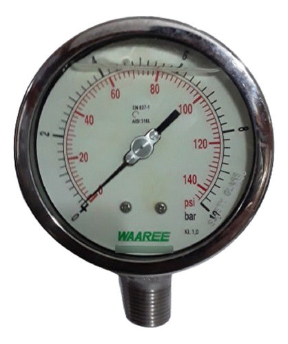 WAREE Manometer 0-10 Bar 100mm 1/2" Inox316 L Vapor 0