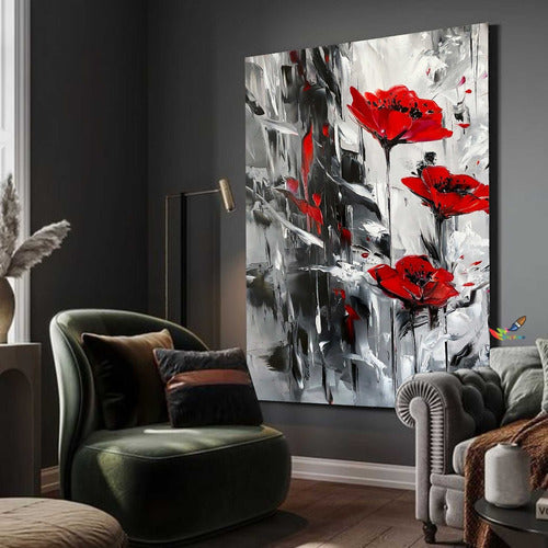 Modern Decorative Paintings 0.90 X 0.60 Red Flowers 0