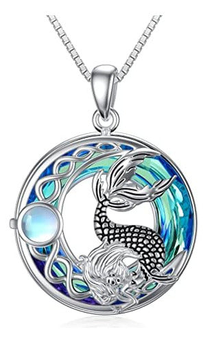 Yosopretty Mermaid Necklace with Blue Crystal Circle Silver 0
