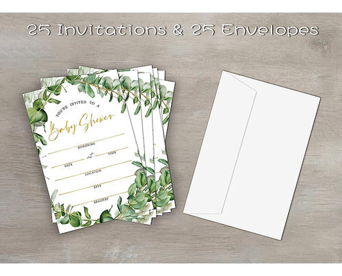 Baby Shower Greenery Invitations, Tropical Jungle Floral Baby Shower Invites 1