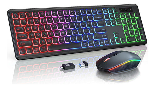 Teclado Y Mouse Inalámbrico Rgb, Ergonómico, Rechargeable 0