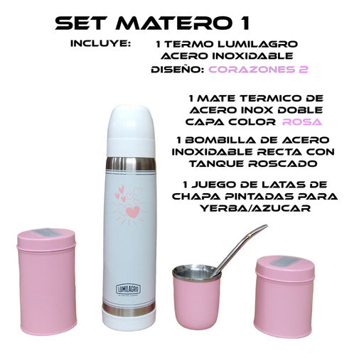 Lumilagro Termo Corazones 2 + Mate Rosa + B340 + Latas - Fdn 1