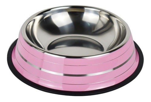 Stainless Steel Dog Feeder with Line Design Color 34cm 3