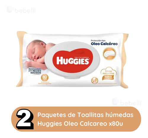 Huggies Moist Wipes with Calcareous Oil Pack of 2 x 80 Units 1