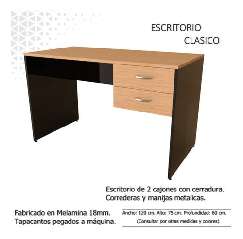 Lineplac Classic Desk 120 X 60 X 75 Cm With 2 Drawers 1