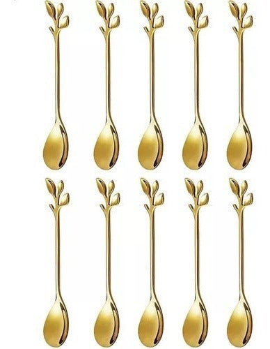 Home Love Set of 6 Golden Coffee Dessert Spoons with Floral Design 0