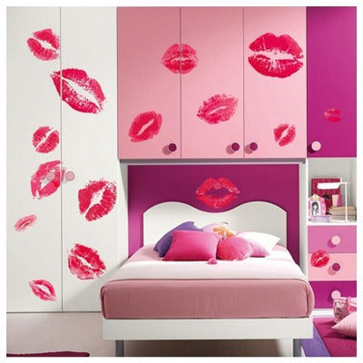 Labios Rojos De La Pared Arte Etiqueta Engomada Desprendible 2