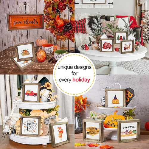 KALAWA Halloween Home Décor Rustic Sign Set 4