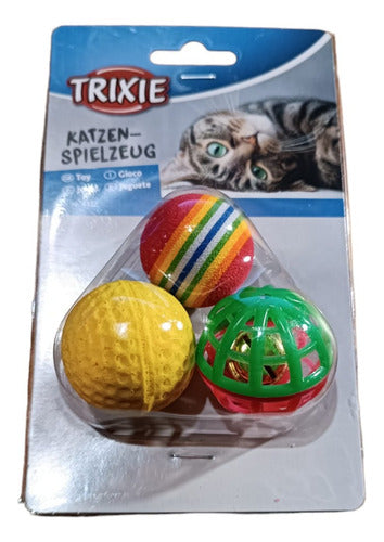 Trixie Cat Toy Balls Set of 3 Colors with Bell 1