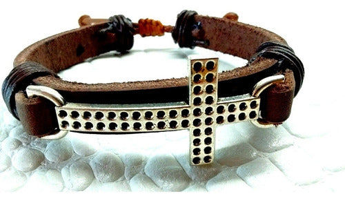 Leather Bracelet with Steel Casting Cross - Mayma Queens Bijou 4