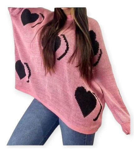 Oversize Printed Round Neck Wool Sweater - Super Spacious 4