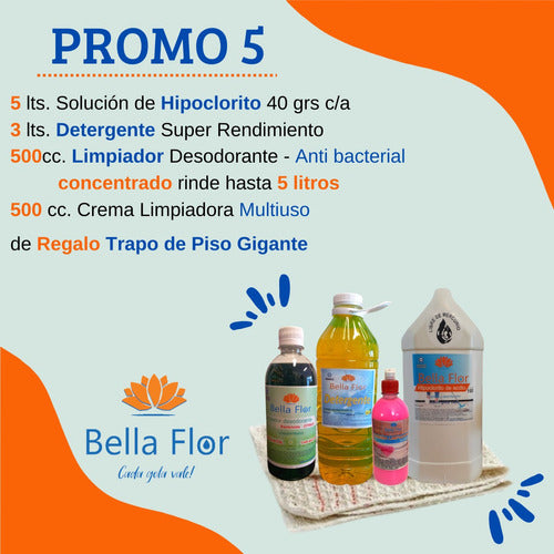 Bella Flor Detergent + Sodium Hypochlorite + Concentrated Cleaner + Cream Cleaner 1