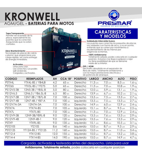 Motorcycle Gel Battery Kronwell Motomel Skua 250 6