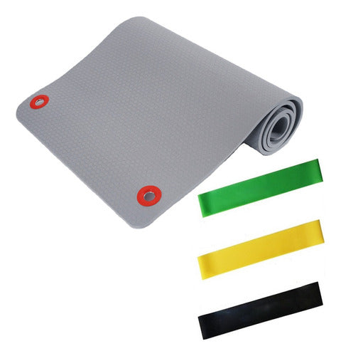 Yoga Mat TPE 10mm Non-Slip + Elastic Bands x3 0