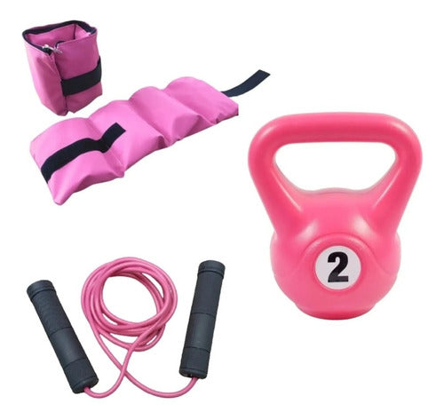 Kit Entrenamiento Funcional Pesa Rusa Soga Tobillera Fitness 0