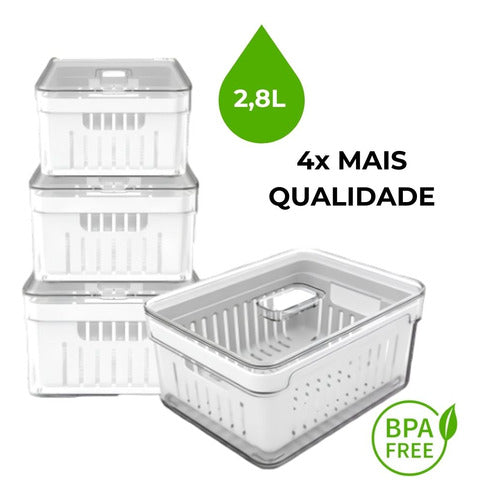 Kit 4 Organizadores Geladeira Clear Fresh 2,8 Conjunto Tampa 1