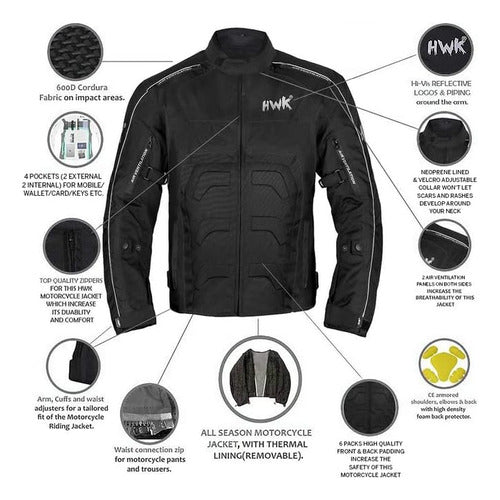 HWK Chaqueta Moto Spyder Gris XL Resistente Al Clima Con Armadur 3